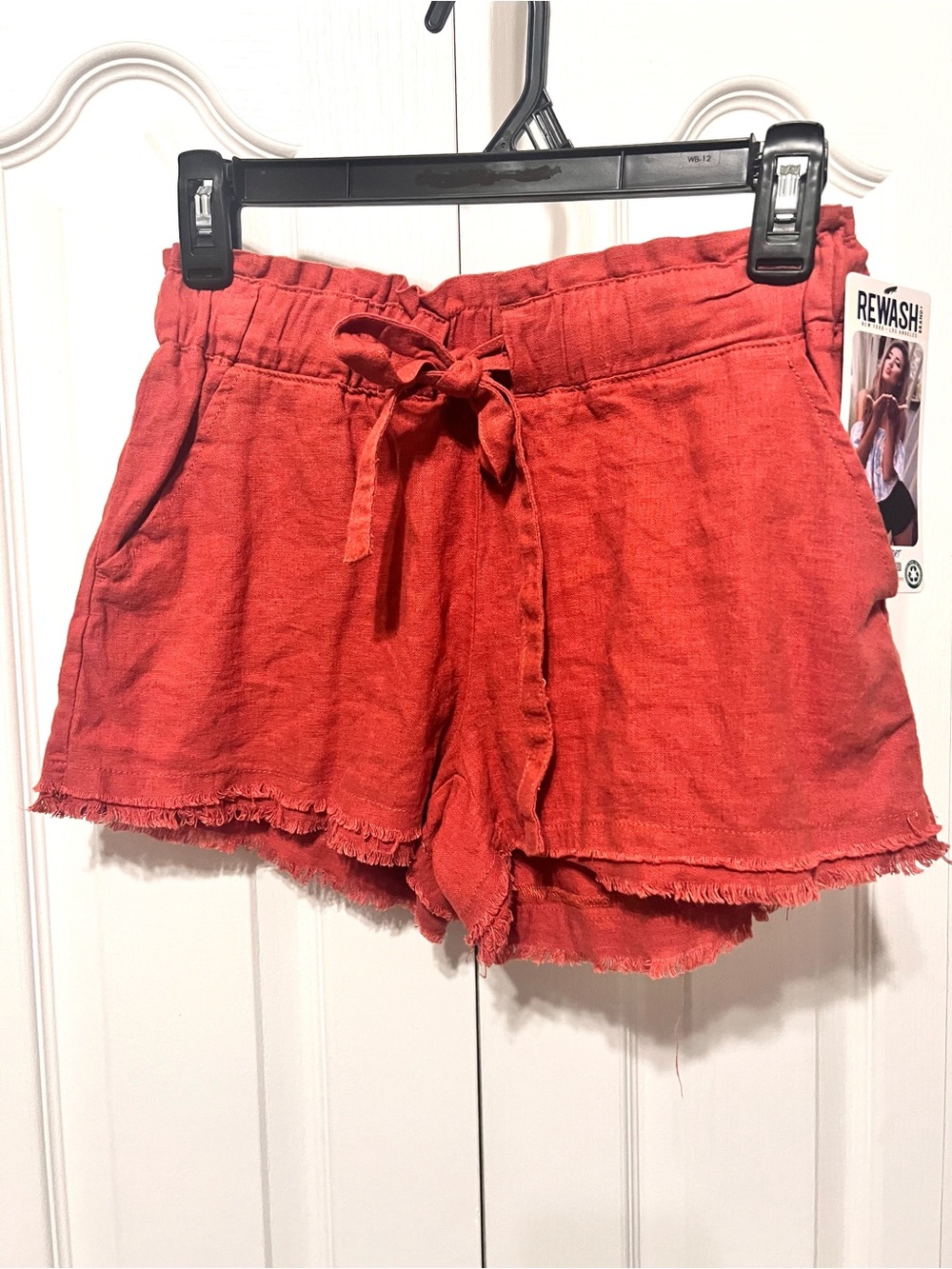 Rewash Brand-NWT-Coral-Red XS Linen Blend High Waist Drawstring Beach Shorts